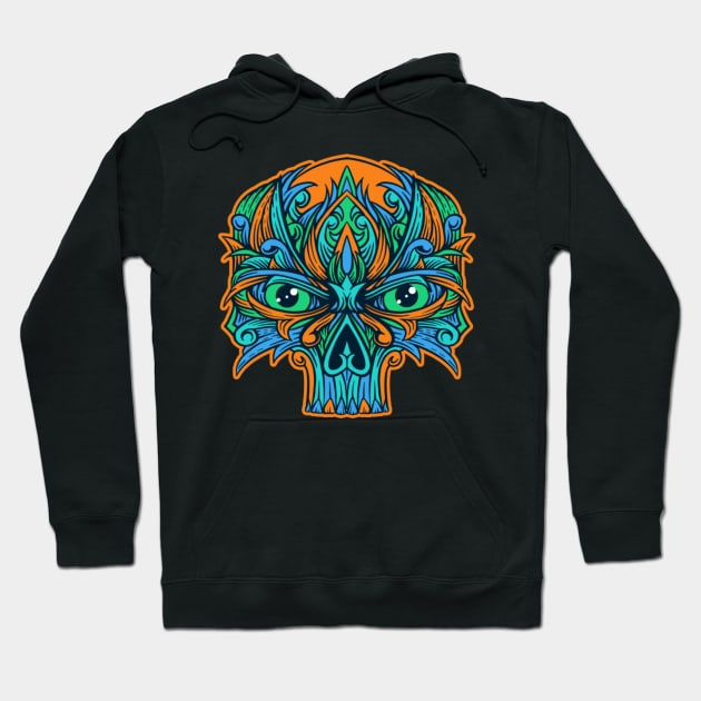 Orange and blue skull ornament Hoodie by Rakos_merch